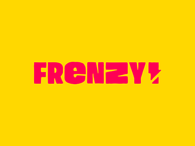 FRENZY! Logo / color variation bold typography bolt branding burger logo experimental fast food frenzy graphic design lightning logo pink red wordmark yellow logo