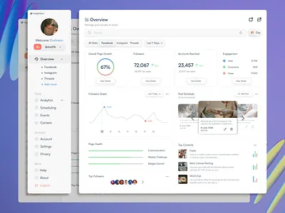"Social Media Management Dashboard" inbox notifications statistics ui ux