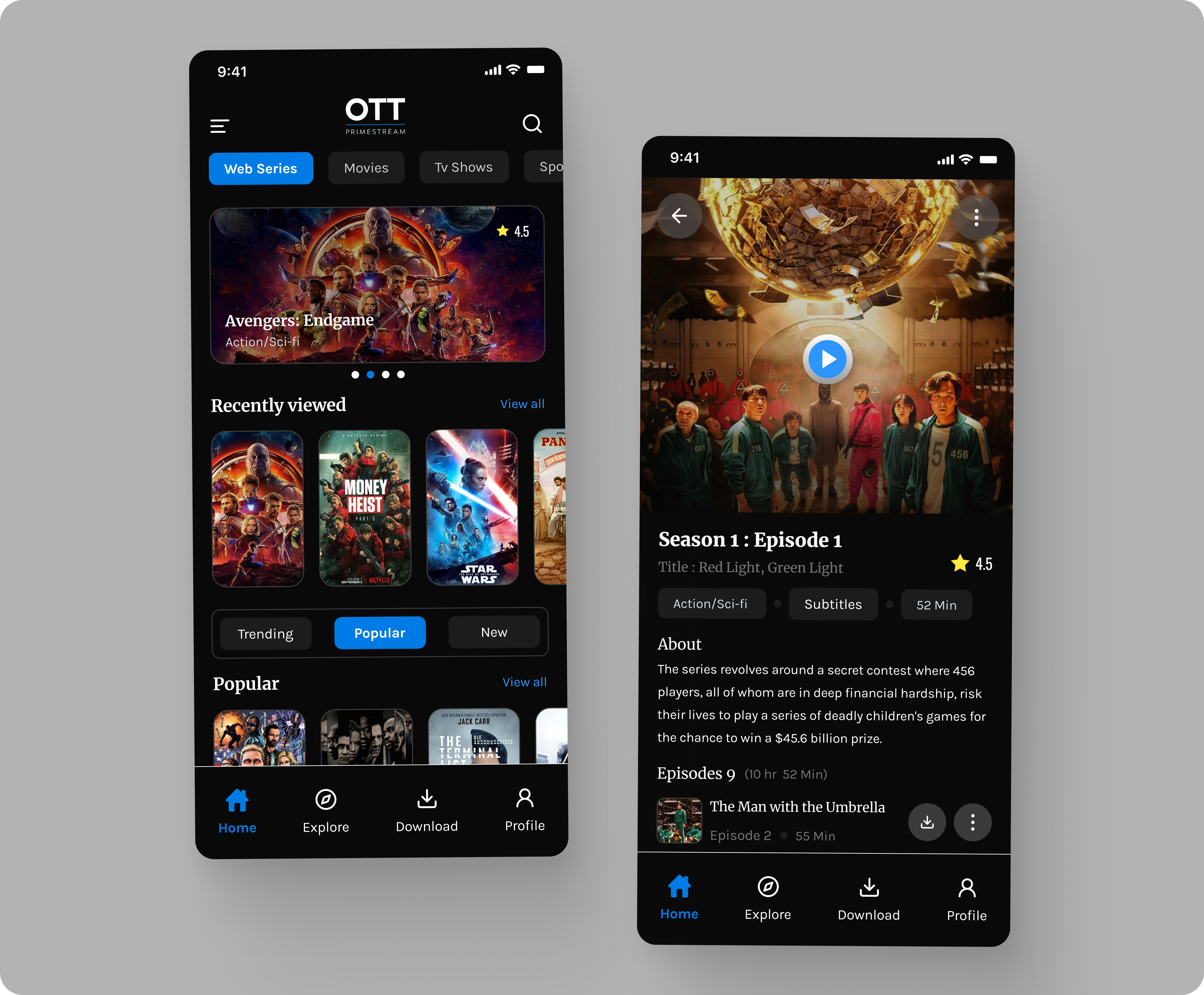 OTT APP (Prime Stream) 3d animation graphic design logo mockup motion graphics ui user ux wireframe