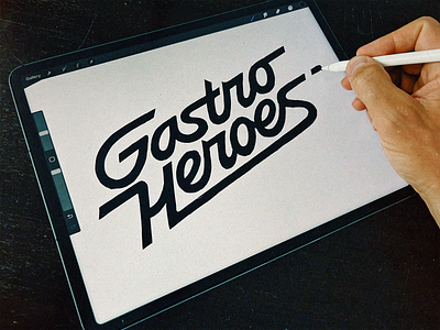 Gastro Heroes calligraphy custom design flow fun gastroheroes heroes iconic ipad lettering logo monoline premium procreate retro script smart strong type