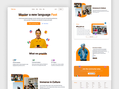 Talk.io- Language Website design desktop education illustration landingpage language ui ui design ux design