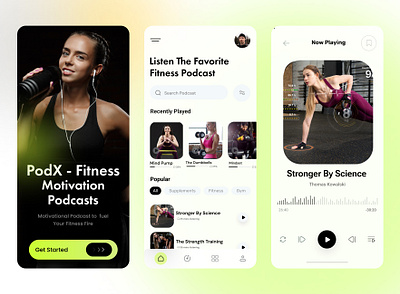 PodX - Fitness App UI Design 3d adobe xd ai ai chatbot animation figma fitness graphic design ios mockups motion design motion graphics podcast podcast app product design ui ui mockups user interface web design