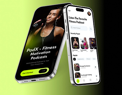 PodX - Fitness UI Design adobe xd animation figma fitness graphic design motion graphics podcast podcast app ui