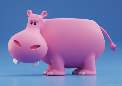 Cute pink hippo 3D character design animal character character design cute design hippo pink