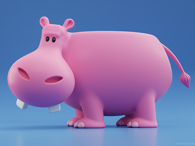 Cute pink hippo 3D character design animal character character design cute design hippo pink