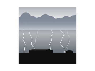 Thunder clouds farm illustration minimal nature portrait simple storm thunder vector