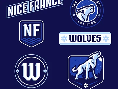 Wolf sports logo lockups | ISN Nice branding branding package dasedesigns france french alps identity design illustration isn nice lockups logo logo lockup logo package mascot mascot logo mountains sports sports logo visual identity wolf wolves