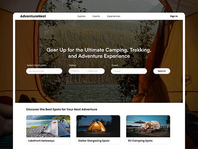Camping Website -Landing Page adventure sports camping camping landing page hero section landing page ui ui design website website design