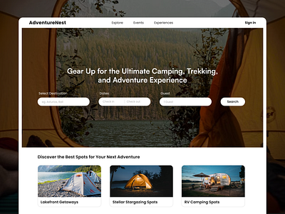 Camping Website -Landing Page adventure sports camping camping landing page hero section landing page ui ui design website website design