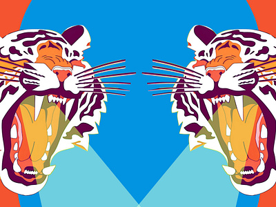 Tigers Roar bright color blocking colorful flat design flat illustration graphic design illustration orange pop art poster design roar tiger