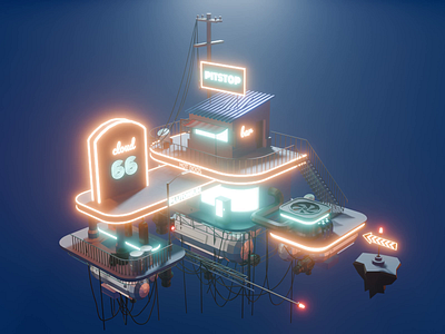 Cloud Station Scene 3d 3d artist 3d illustration animation artwork blender blender3d design illustration isometric low poly ui ux