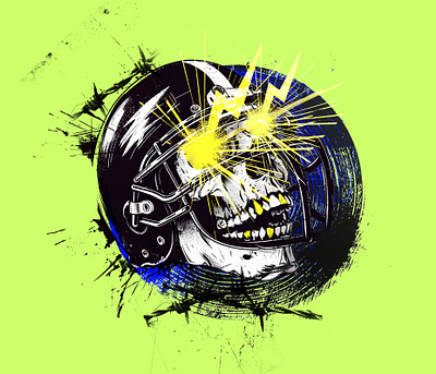 Football Player Struck by Lightning branding flat design football football helmet graphic design illustration lightning lightning bolt punk punk rock skeleton
