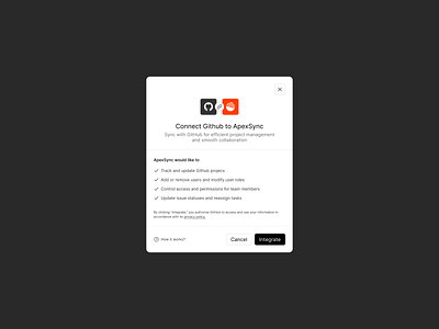 Integration modal approve check marks component connect cta design exploration figma github includes integrate integration modal integrations modal pop up product design ui ui modal ux web web design would like to