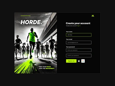 HORDE | Run club sign up page ui