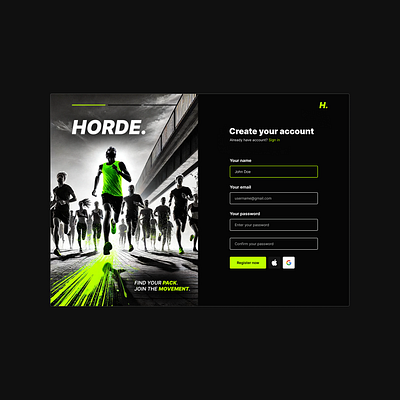 HORDE | Run club sign up page ui