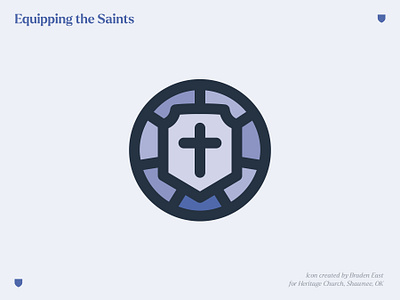 Equipping the Saints icon design for Heritage Church branding christian branding church church branding cross logo icon identity design illustration ministry reformed shield logo