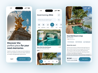 Travel & Book Concept App app book book app card concept design journey map mobile onboarding resort tourism travel travel app trip ui ux