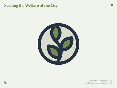 Seeking the Welfare of the City icon design for Heritage Church branding christian logo church church brand icon illustration leaf logo ministry branding reformed vine logo