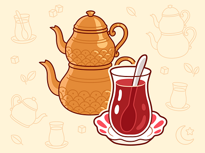 Turkish tea cartoon drawing illustration tea teapot turkey turkish vector