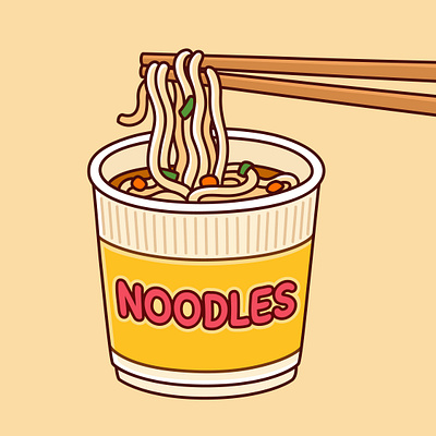 Instant Noodles Cup cartoon chopsticks cup doodle drawing food illustration instant noodles ramen vector