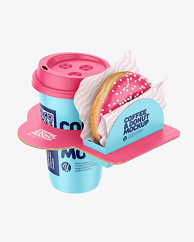 Free Download PSD Coffee Cup with Donut in Holder Mockup free mockup template mockup designs