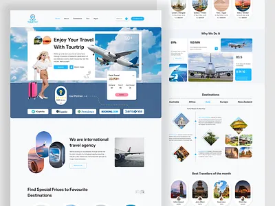 Travel agency landing page app design branding clean design dashboard design graphic design landing page design minimal design modern design prototype tourtrip web design travel web design trendy design ui uiux unique design user experience user interface ux web site design wireframe