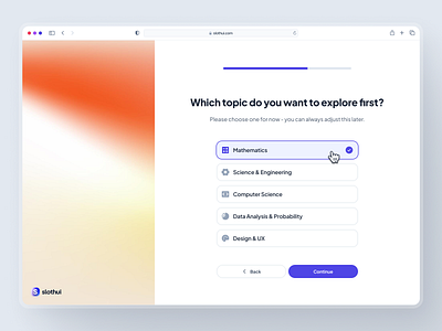 slothUI - World's Laziest Design System - Onboarding Screen UIUX choice ui clean design system gradient minimal modern onboarding onboarding card ui onboarding screen onboarding ui orange progress ui quiz ui selection ui slothui soft step ui ui deisgn ui design ui kit