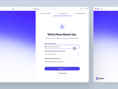 slothUI - World's Laziest Design System - Onborading Screen UIUX clean dashboard design design system gradient minimal modern onboarding onboarding page onboarding screen onboarding ui progress ui purple slothui soft step ui text input ui ui ui design ui kit web design