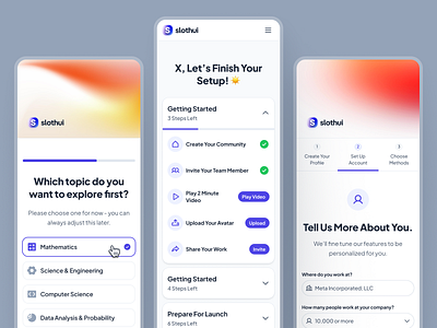 slothUI - World's Laziest Design System - Onboarding Mobile UIUX clean design system figma ios app minimal mobile app mobile ui onboarding onboarding mobile onboarding screen onboarding ui orange progress ui purple slothui soft ui ui design ui kit user onboarding ui