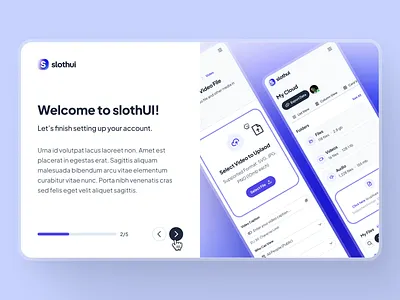 slothUI - World's Laziest Design System - Onboarding Modal UIUX carousel ui clean design system figma gradient minimal modal ui modern onboarding onboarding design onboarding screen onboarding ui popup ui purple slothui soft ui ui design ui kit user onboarding ui