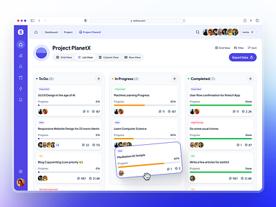 slothUI - Design System for Lazy Gen Z - Kanban Dashboard UIUX clean dashboard dashboard design dashboard ui design system gradient kanban kanban dashboard kanban ui minimal modern project management project management dashboard project management ui purple slothui soft ui ui design ui kit