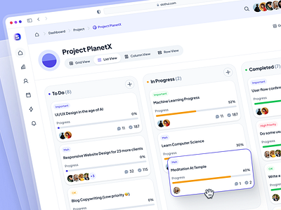 slothUI - World's Laziest Design System - Kanban Dashboard UIUX clean dashboard dashboard ui design system kanban kanban app kanban dashboard kanban ui minimal modern project management project management app project management dashboard project management ui purple slothui soft ui ui design ui kit