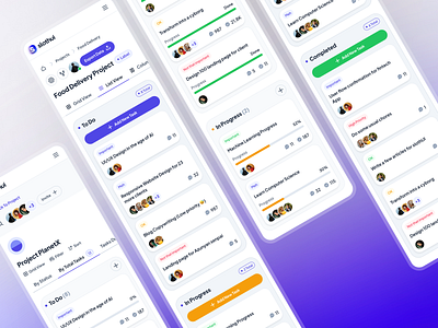 slothUI - World's Laziest Design System - Kanban App Mobile UIUX clean design system figma gradient kanban app kanban mobile kanban mobile app kanban ui minimal mobile app mobile ui modern project management app project management mobile project management ui purple slothui soft ui design ui kit