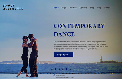 Home page banner section of a web page of contemporary dance landing page banner section