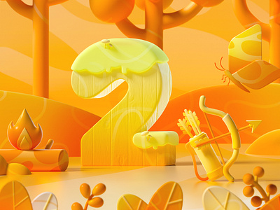 Textbook Cover Design — Grade Two Chinese 3d c4d cute fire forest illustration orange zhang 张小哈