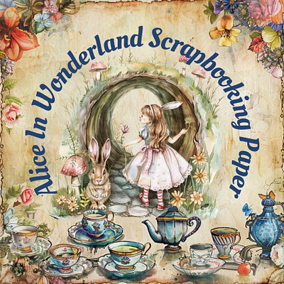 Alice In Wonderland Scrapbooking Paper (KDP Book) ai image alice in wonderland kdp book scrapbooking paper