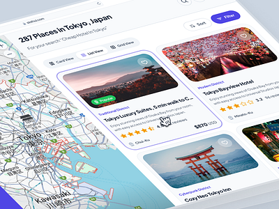 slothUI - World's Laziest Design System - Map Hotel Listing UIUX clean dashboard dashboard ui design system figma hotel listing hotel listing card location listing map map listing map ui minimal modern property listing simple slothui soft ui ui design ui kit