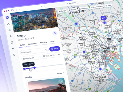 slothUI - World's Laziest Design System - Map Location Listing clean dashboard dashboard ui design system figma gradient hotel listing location listing map listing map ui minimal modern place listing property listing purple simple soft ui ui design ui kit