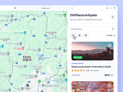 slothUI - World's Laziest Design System - Map Hotel Listing UIUX clean dashboard dashboard ui design system figma hotel listing ui location listing ui map listing map listing card map listing ui map ui minimal modern property listing ui simple slothui soft ui ui design ui kit