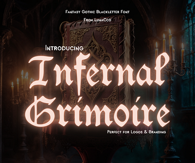 Infernal Grimoire Gothic Blackletter Font font design mockup typeface