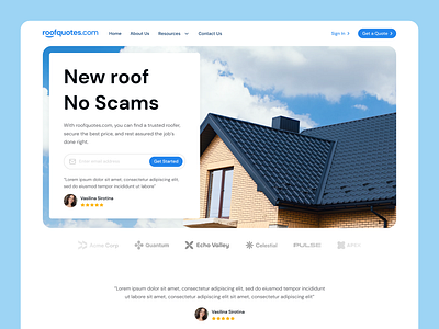 Roofing Company website design blue blue theme design figma landing page light theme website roofing ui design web design website