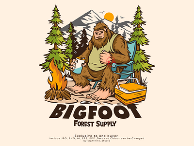 Big Foot Illustration Artwork apparel art artwork bigfoot cartoon element graphic design illustration logo nature retro tshirt design vector design vintage design