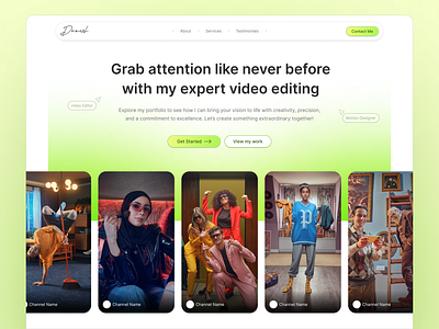 Video Editor Website Design editor website figma landing page light theme website motion designer neon website ui design video editor video editor website video website