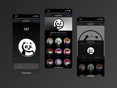 PandaNFT - NFT Telegram clicker app app btc clicker design eth marketplace minimal nft nft design nft product nft project nft ui notcoin shop telegram telegram app ui ux web