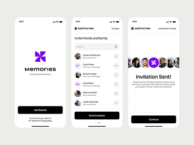 Memories - Cherish Every Memory app design clean friends invite light mode login memories minimal minimal app design modern app design photos product design search success ui design user centered design ux design web design