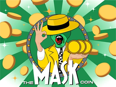 The Mask coin logo branding coin crypto cryptocurrency discover fintech illustration logo logotype mask mem meme meme coin sign symbol token typography wallet