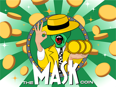 The Mask coin logo branding coin crypto cryptocurrency discover fintech illustration logo logotype mask mem meme meme coin sign symbol token typography wallet
