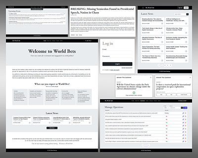 Website for Political News and Quiz Competition app black blog cards design desktop gray home page landing page minimal minimalistic monochrome news quiz responsive simple ui ux white