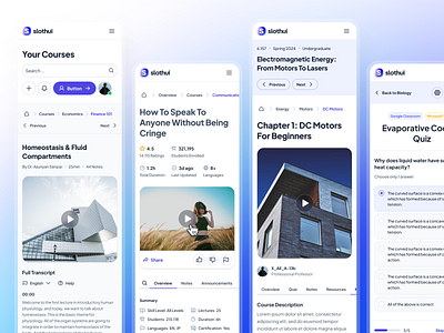 slothUI - World's Laziest Design System - E-Learning Mobile UIUX clean course ui design system e learning gradient ios app learning management system minimal mobile app modern online course online course ui purple slothui soft ui ui design ui kit video ui