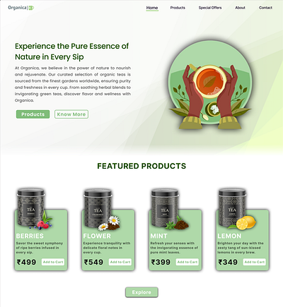 Home Page for an Organic Tea Store aesthetic branding coffee ecommerce ecommerce store graphic design logo offer restaurant tea ui
